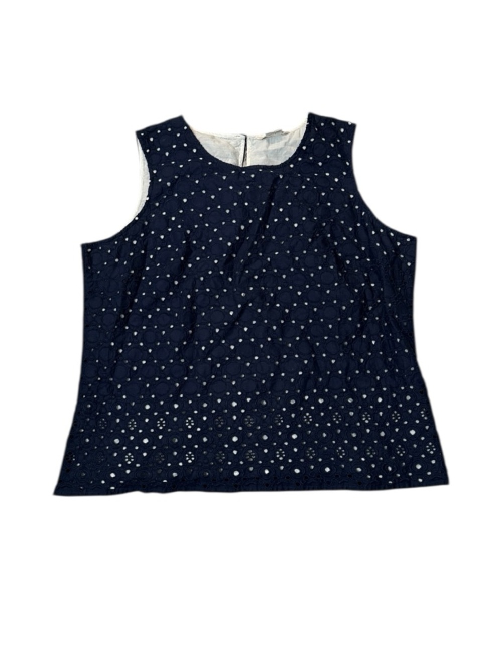 Boden Eyelet Navy Blue Sleeveless Cotton Tank Top Sz 18